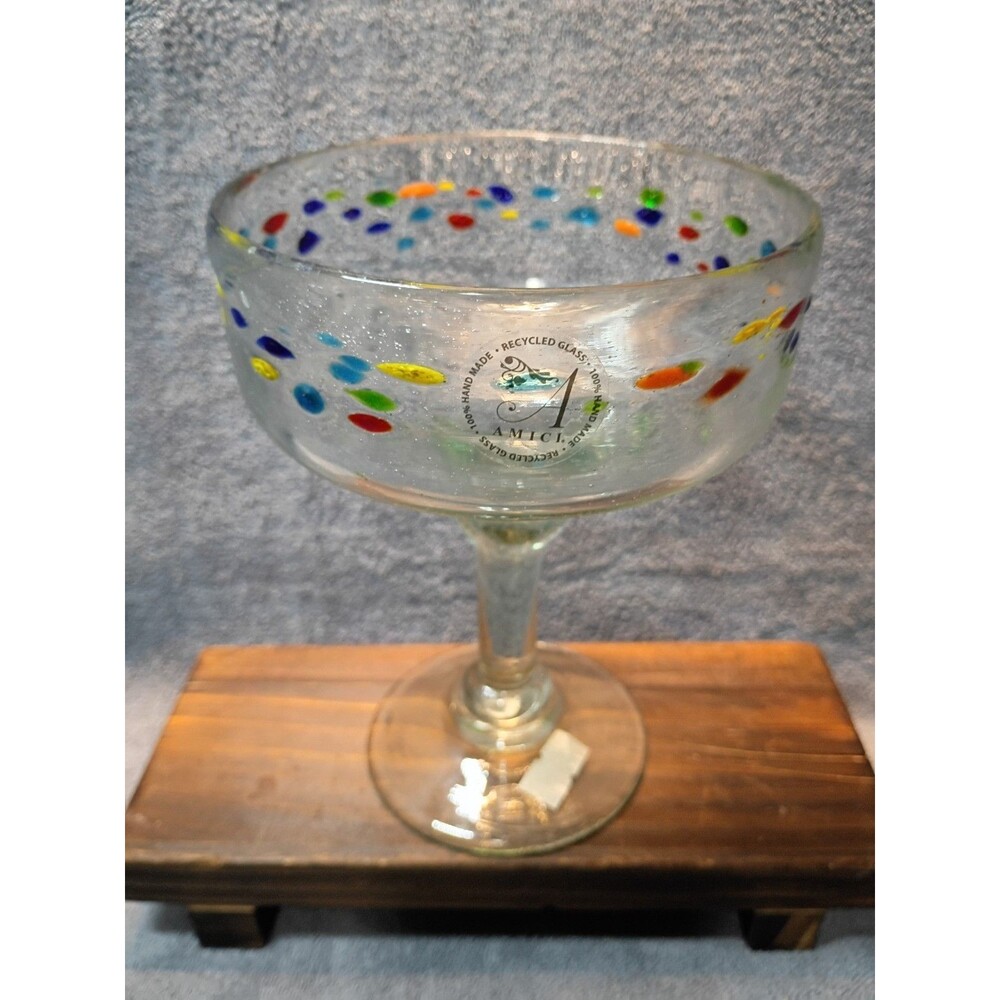 Handmade Mexican Recycled Glass Margarita Glasses Set of 4 Amici Confetti - Picture 7 of 12